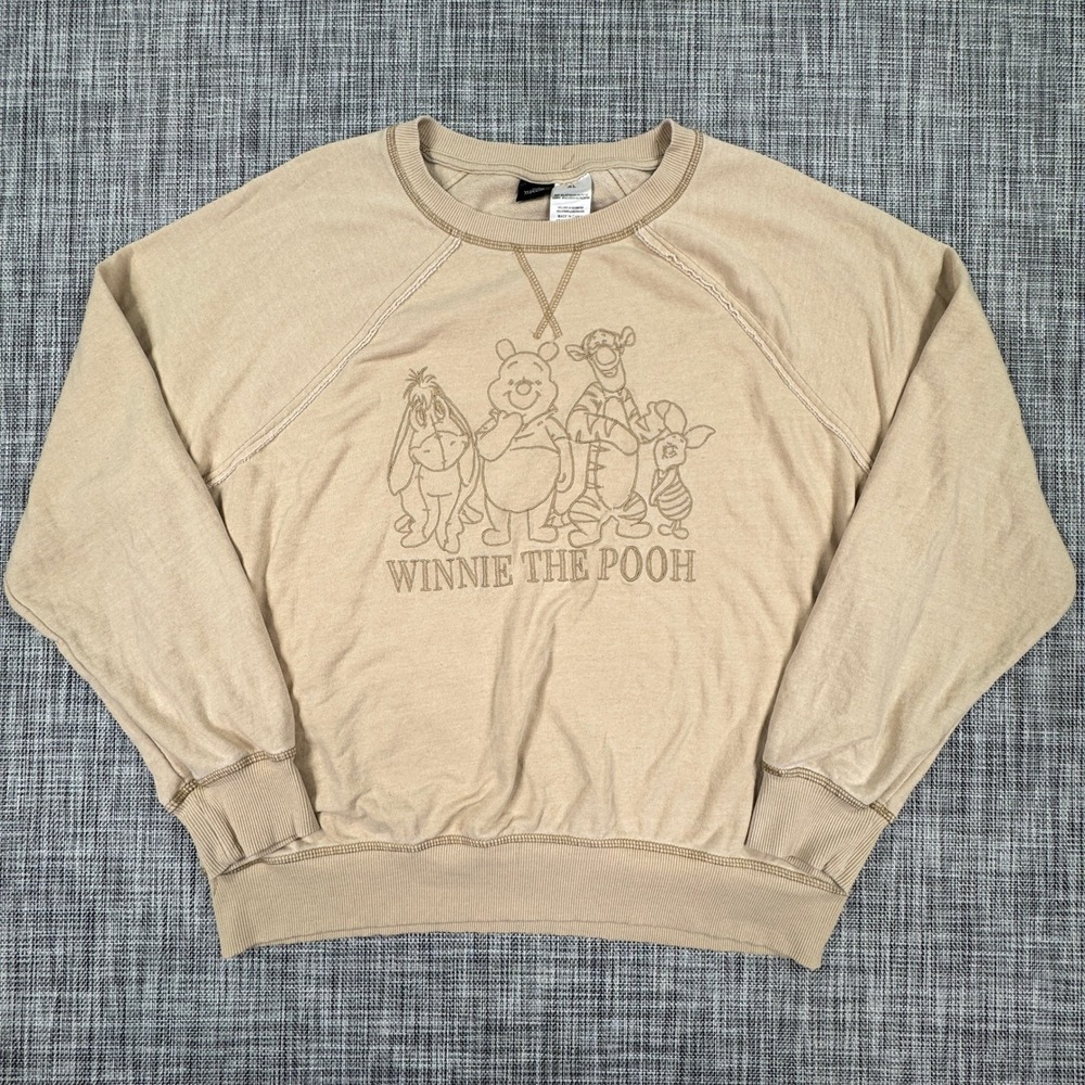 Disney Winnie the Pooh Womens Sweatshirt XL Tan Friends Graphic Raglan Crewneck